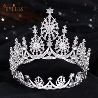 a10 baroque round bride crown headdress wedding hair ornament rhinestone girls tiara queen princess diadem big pageant headpiece