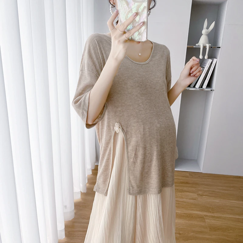 Maternity Set Knit Tops and Slip Dresses Maternity Clothes 2022 Summer Chiffon Dress Pregnant Women Clothing enlarge