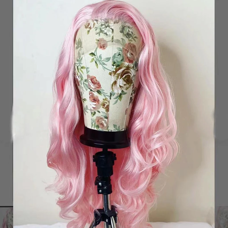

Pink Synthetic Lace Front Wigs for Women Free Part Body Wave Long Wig Pre Plucked Glueless Natural Hairline Wig Daily Wear Wigs