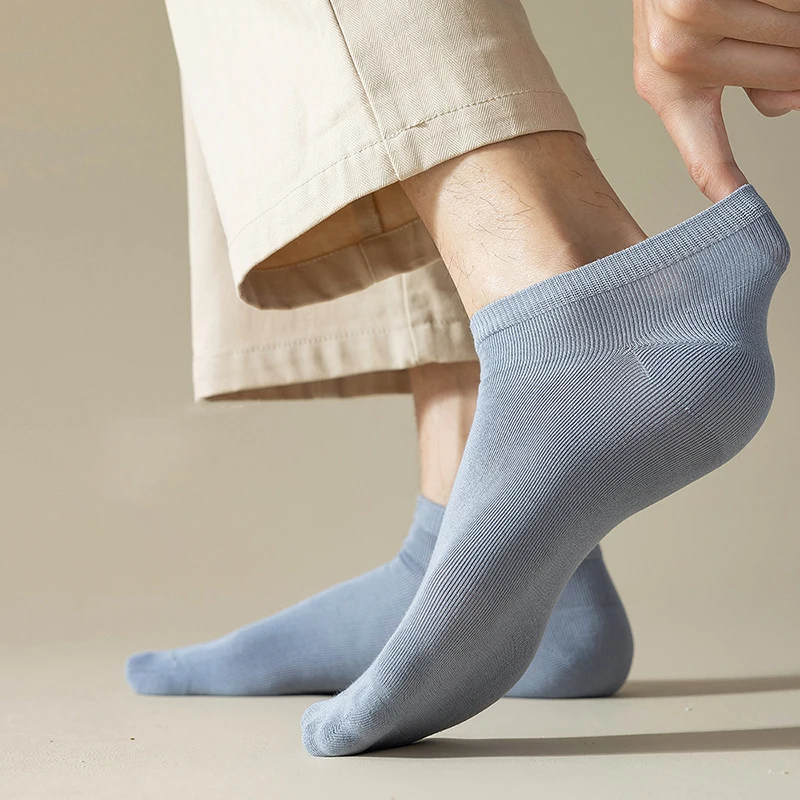 Solid Color Men's Socks 2 Pairs Absorb Sweat And Breathe Summer Thin Men Of Low Tube Socks High Elastic, Classic And Versatile