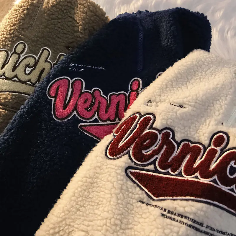 Women Vintage Long Sleeve Zip Up Hoodies Oversized Harajuku Embroidery Fleece Sweatshirt Top Autumn Winter Pullover Clothes Lady