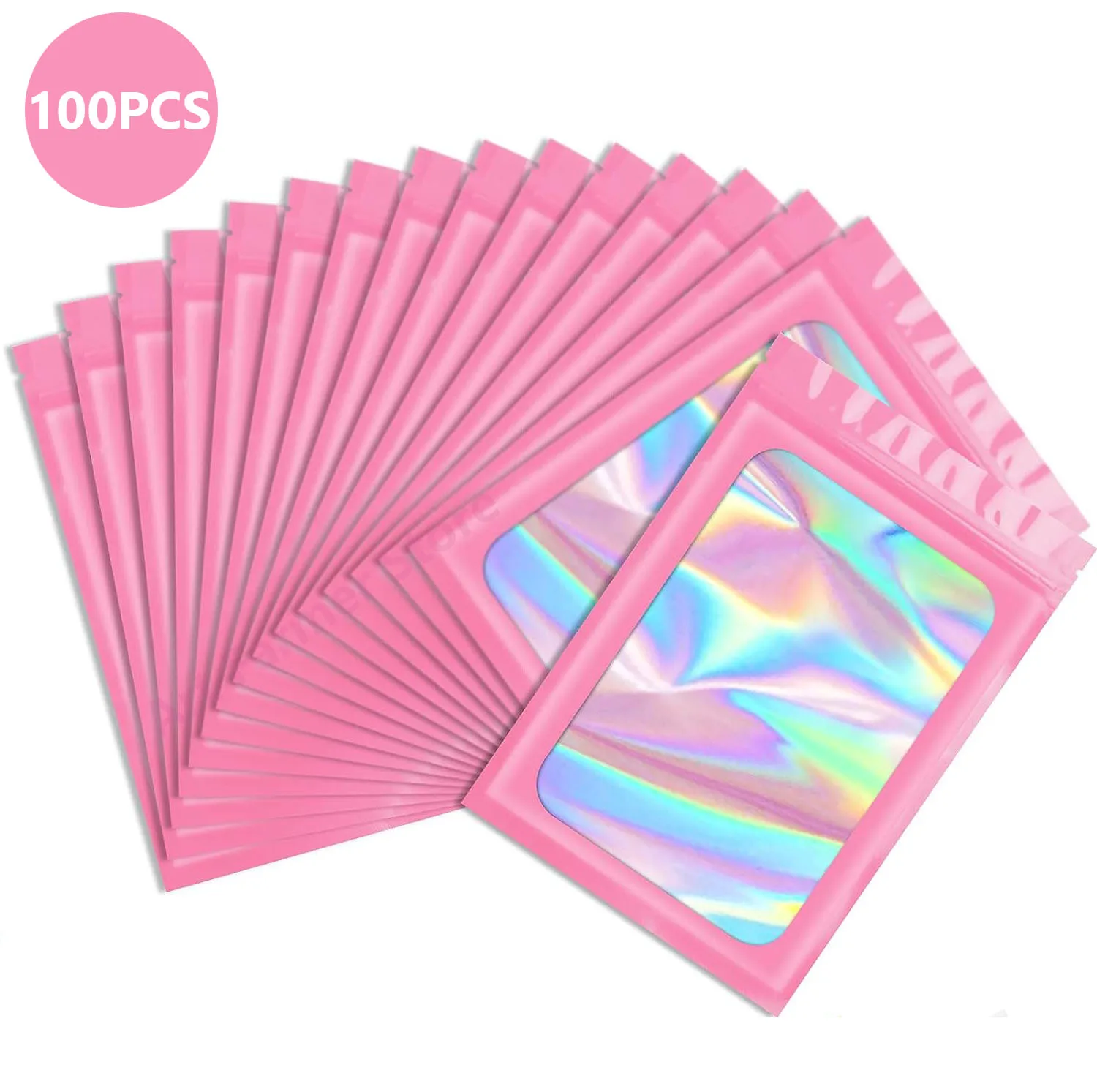 

100 Pcs Zip Lock Bags Holographic Laser Color Clear Plastic Pouch for DIY Jewelry Retail Storage Pouch Display Packaging Opp Bag