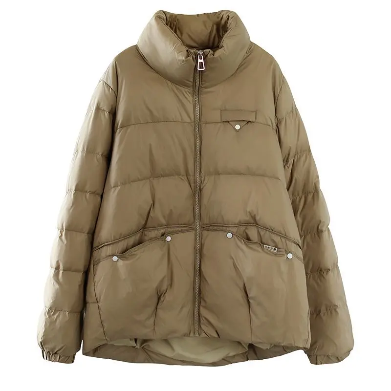 2023 New Winter Women Korean Style White Duck Down Jackets Fashion Casual Female Long Sleeve Zipper Loose Coats Tops C59