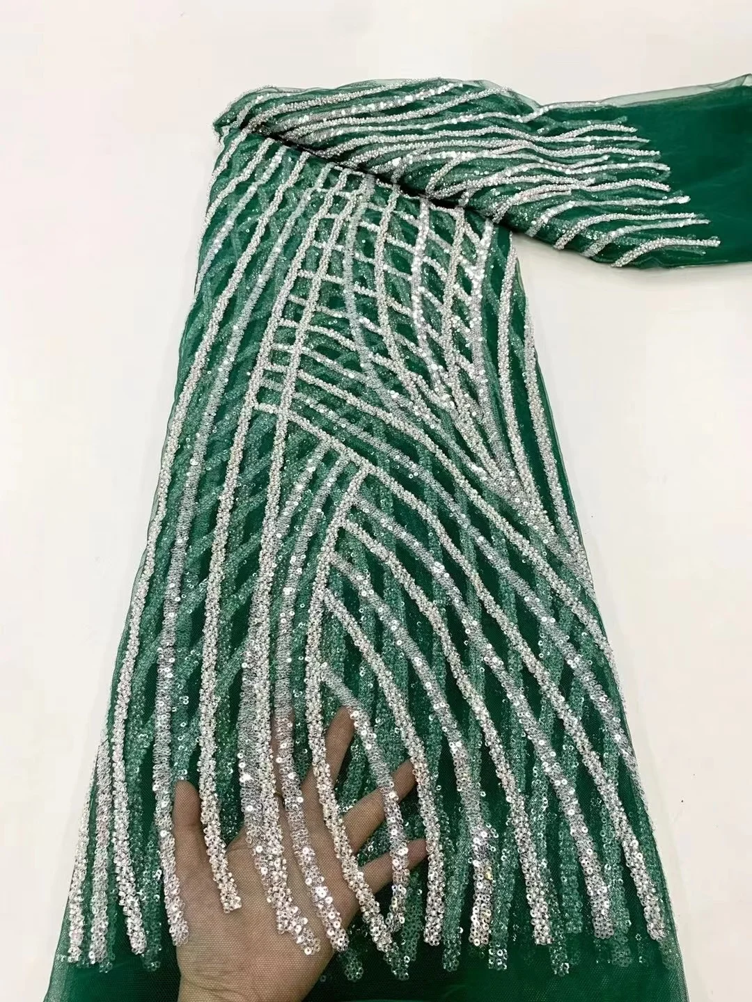 

Новинка 2023, зеленые великолепные африканские бусины ручной работы, кружева, ткани, роскошная нигерийская фототкань для детской одежды