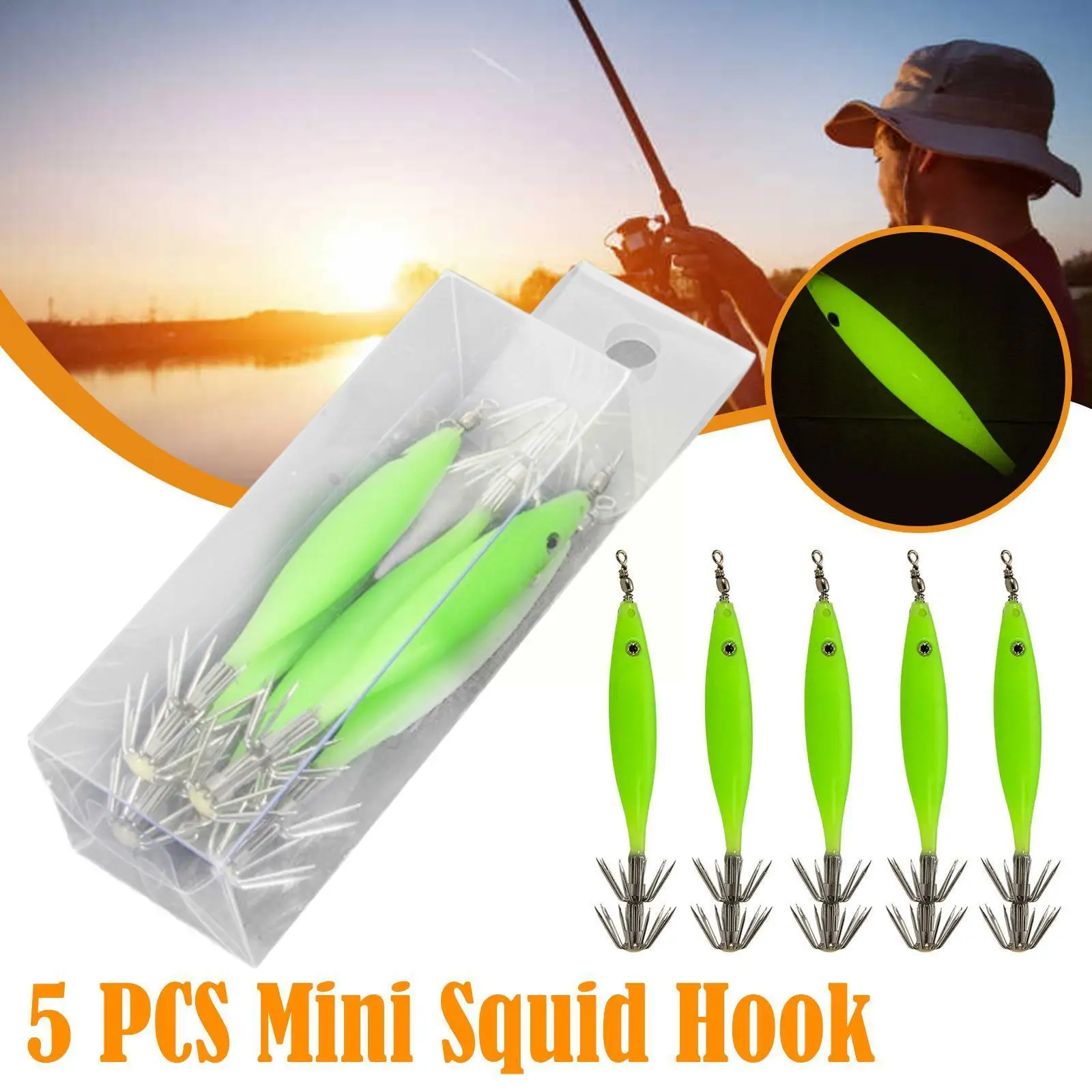 

5pcs/Set Luminous Blowing Tube Octopus Jig Hook Wood Hook Squid Hook Bait Sea Fishing Cloth Roll Explosion Shrimp Q0Z6