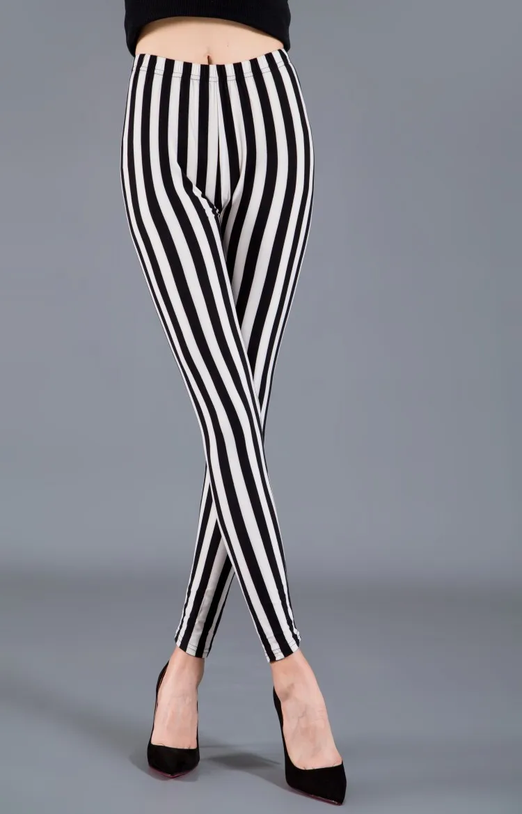 2022 Soft Elastic Women High Waist Stretch Striped Printed Pencil Pants Thicken Skinny Female Trousers