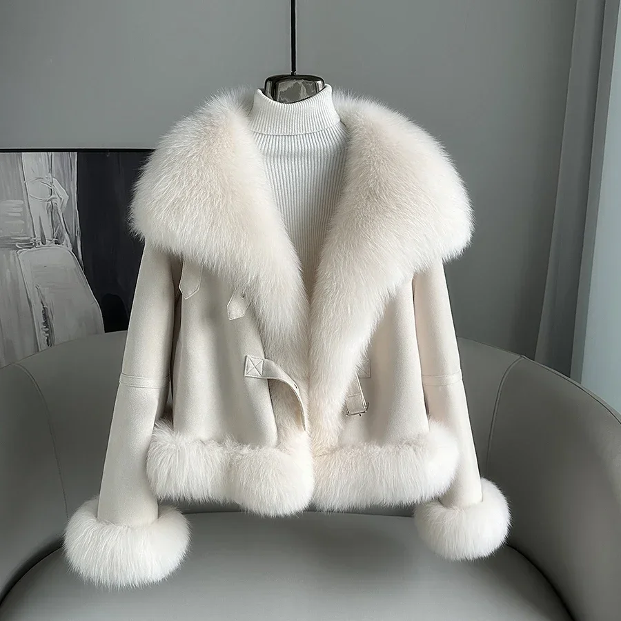 

Hot Sales 2023 Autumn/Winter New Slim Large Collar Fox Fur Coat Goose Down Inner High Quality Warm Fluffy Big Collar Short Suede