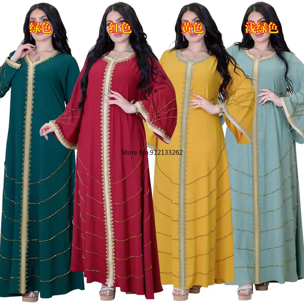 Arab Morocco Muslim Dress Abayas Women Abaya Flare Sleeve Ramadan Diamond Dubai Turkey Islam Kaftan Robe Longue Vestidos Largos