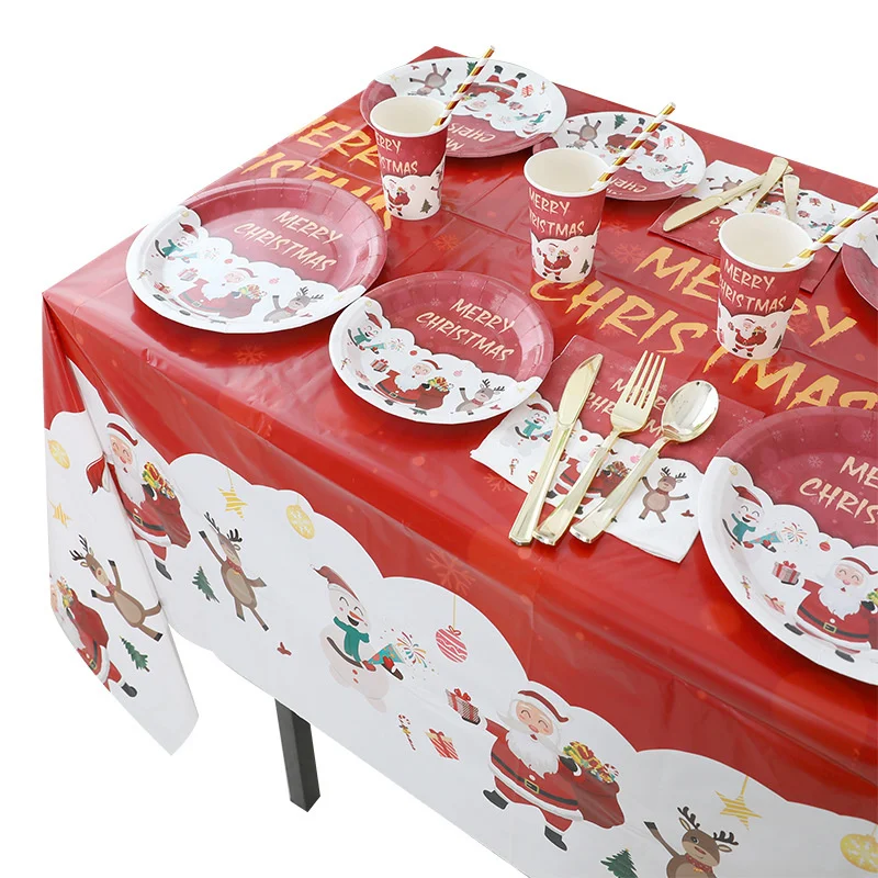 

10pcs Christmas Cutlery Set Disposable Paper Plate Paper Cup Paper Towel Knife Fork Spoon Christmas Party Arrangement Supplies