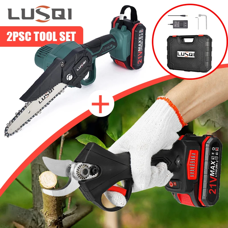 LUSQI 1/2 PCS Cordless Pruning Shears 6 Inch Electric Chainsaw Lithium Chain Saw Pruners Cutting Pruning Branch Set Garden Tools