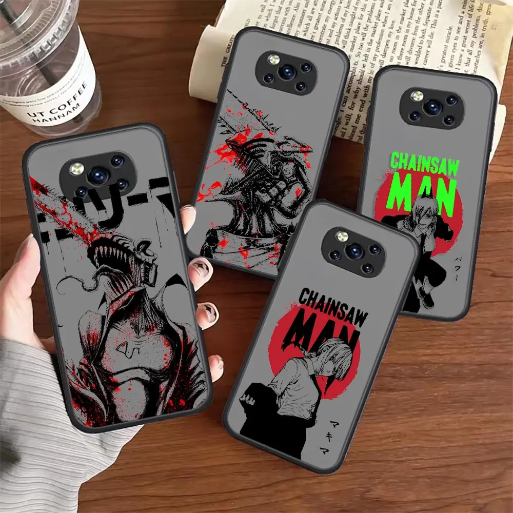 

Black Anime Chainsaw Man Matte Cover For Xiaomi Mi Poco F4 X4 M4 X3 M3 F3 Note10 Max 2 Phone Case Black Soft Silicone Funda Capa