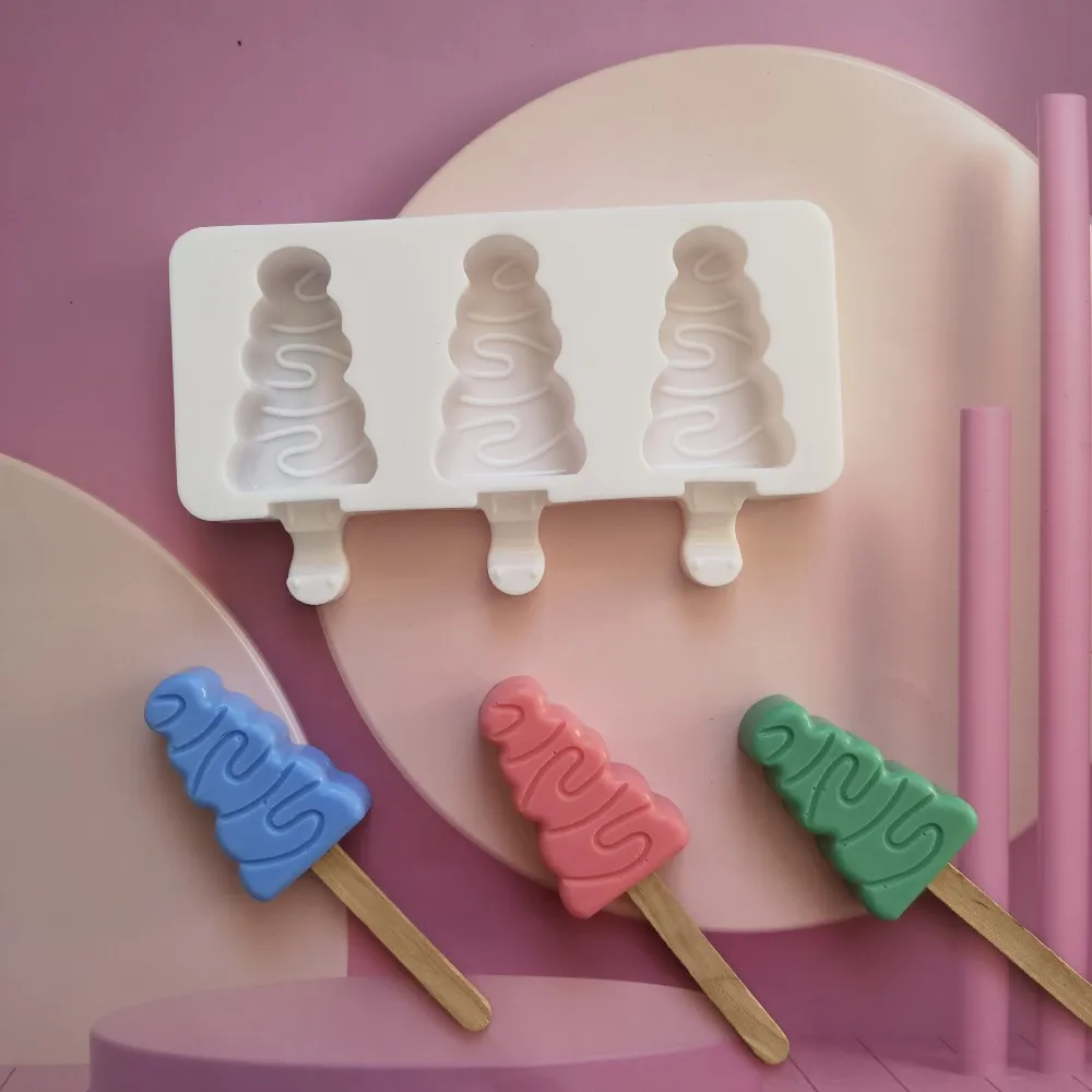 

3Holes Tree Shaped Ice Cream Mold DIY Silicone Mould Ice Pop Pudding Mould Popsicle Mousse Chocolate Cake Baking Tool