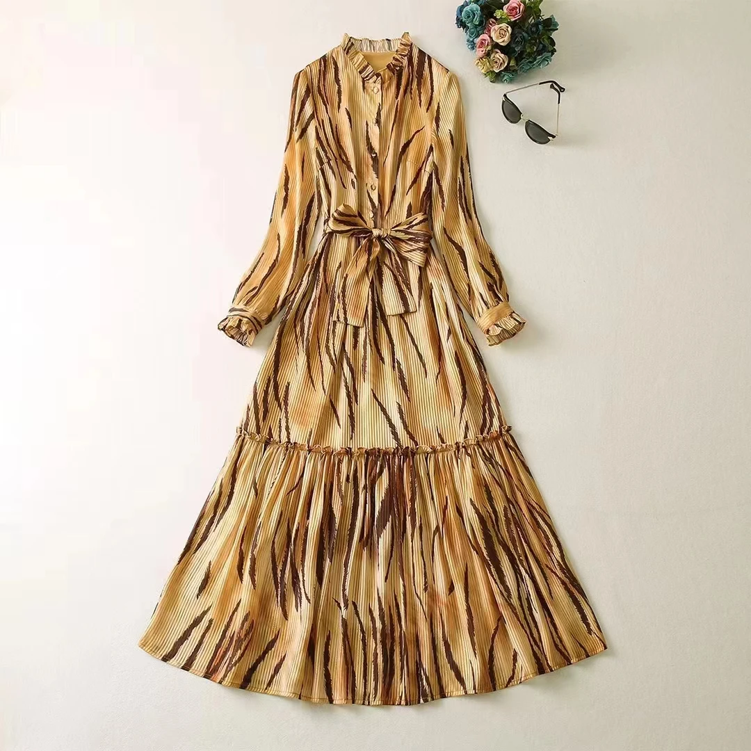 

Женская одежда в европейском и американском стиле, новинка зимы 2023, модное платье с длинным рукавом и воротником-стойкой, с леопардовым принтом, XXL