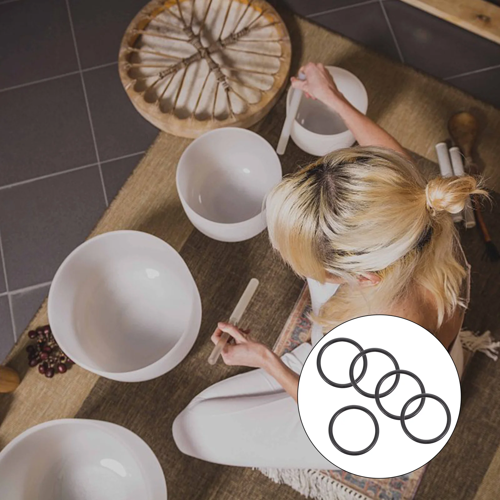 

5 PCS Sound Bowl Ring Rubber Cushion Tibetan Washers Meditation O- Crystal Singing Pad Base Mat