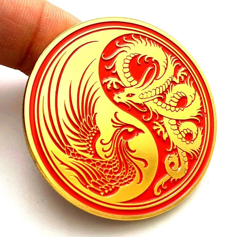 

Chinese Dragon and Phoenix Four Mythical Beasts Tai Chi Yin and Yang Collection Commemorative Coin Gift Lucky Challenge Coin