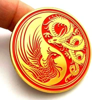 chinese dragon and phoenix four mythical beasts tai chi yin and yang collection commemorative coin gift lucky challenge coin