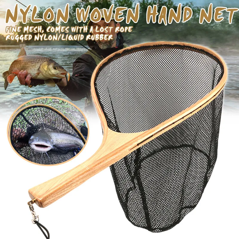 

Portable Fishing Nets Collapsible Fly Fishing Tool Wooden Handle Mesh Hole Depth Folding Nylon Landing Dip Net Fishing Accessory