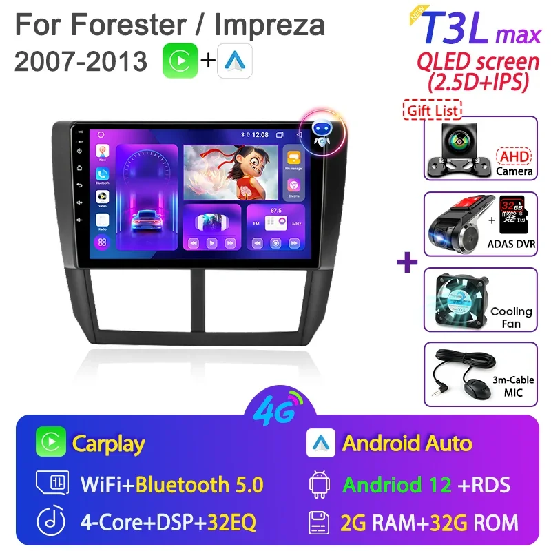 

Srnubi Android 12.0 Автомобильный радиоприемник для Subaru Forester 3 SH 2007-2013 для Impreza GH GE 2Din 9 "плеер 4G WiFi GPS Carplay головное устройство