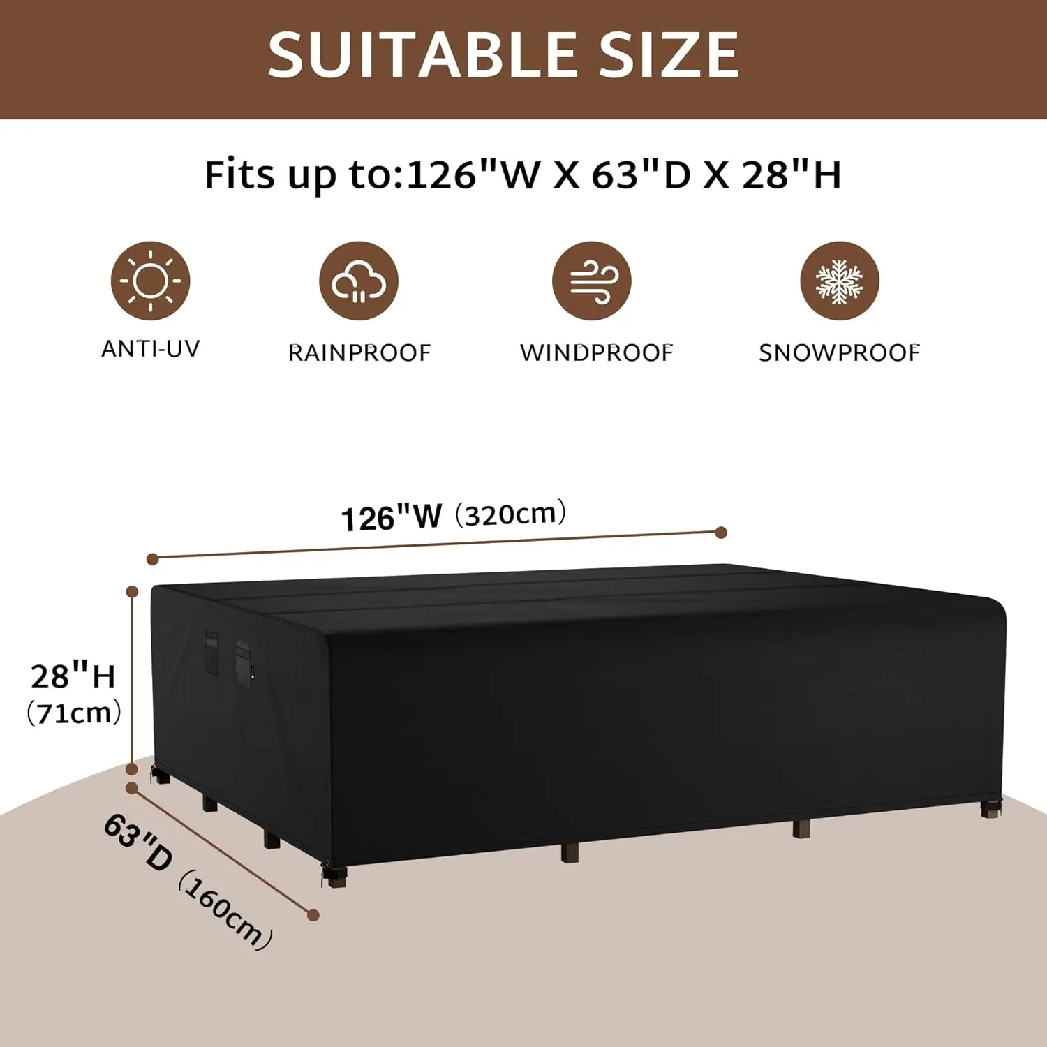 Уличный набор мебели для патио 126x63 дюйма водонепроницаемый погодостойкий