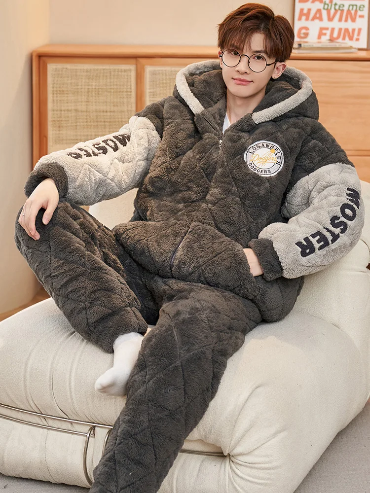 Японские пижамы из кораллового флиса GP мужские зимние трехслойные стеганые