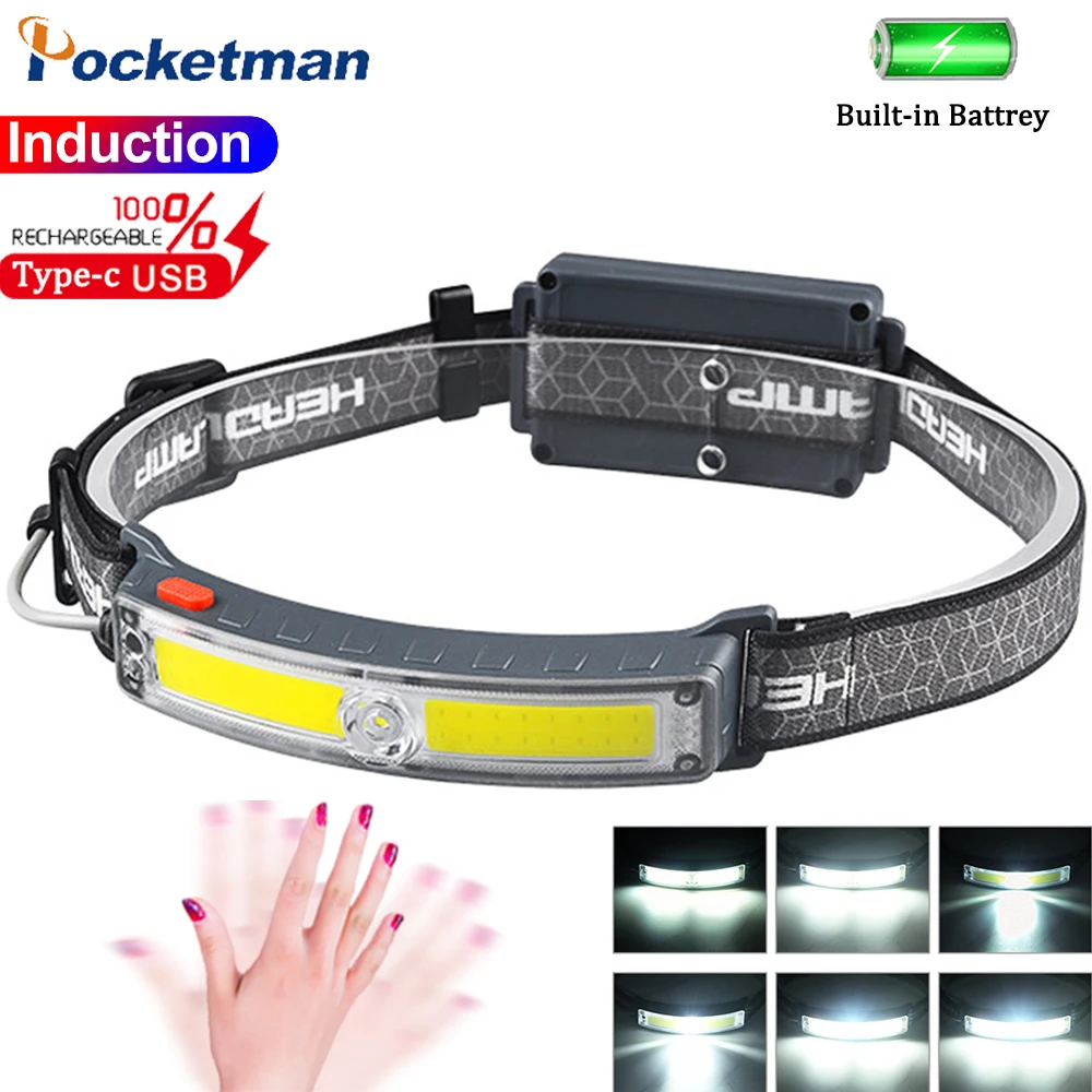 

XPG+COB Headlamp Built-in 18650 Battery USB Rechargeable Portable Headlight 6 Modes Outdoor Camping Lanterrna