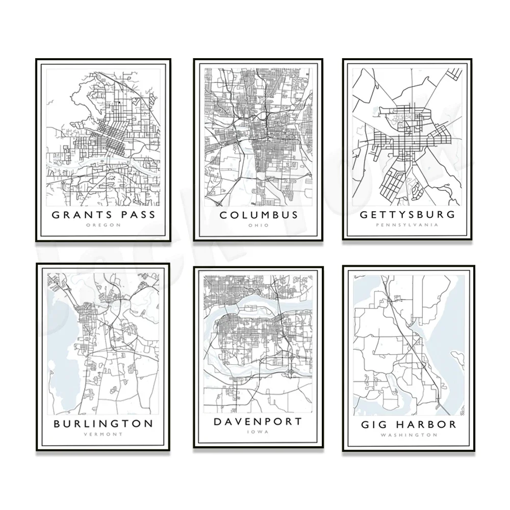 Фото Iowa, Colorado, Oregon, Boston, El Paso, Burlington Vermont, Gettysburg Pennsylvania, Fredericton New Brunswick cities map poste №4
