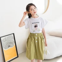 girls clothing kit 2022 summer han childrens clothing cotton short sleeve top skirt two piece college style designer clothes
