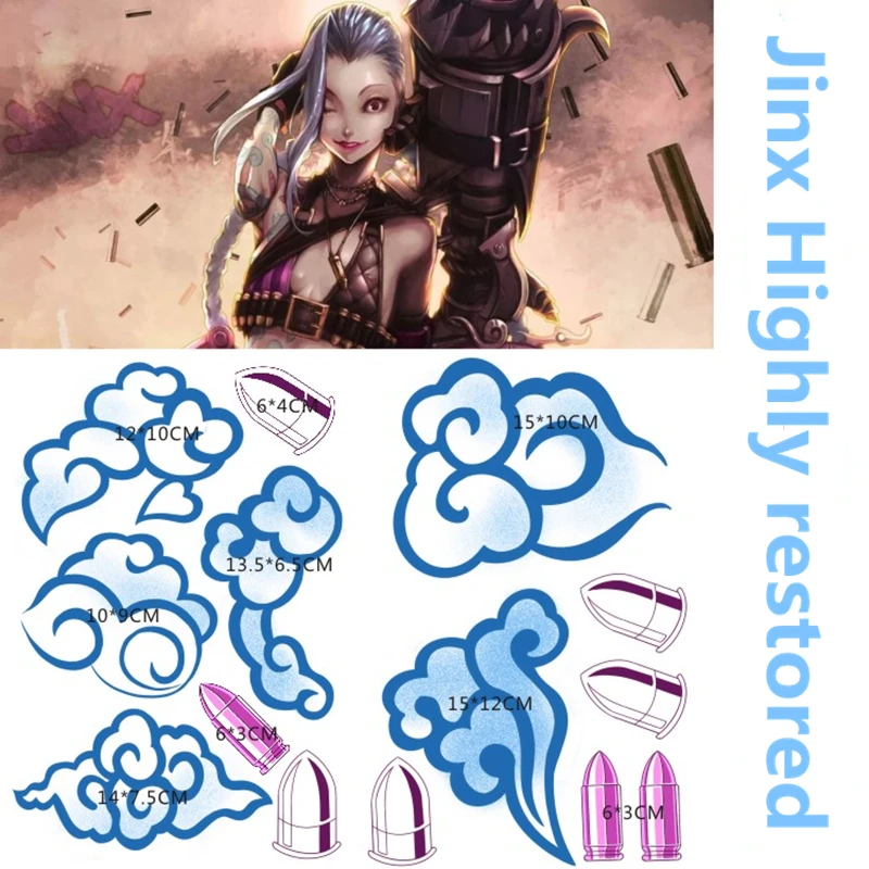

Game Jinx Cosplay Costume Tattoo Sticker Waterproof Temporary Women Girls Unisex Gothic Lolita Prop Accessories