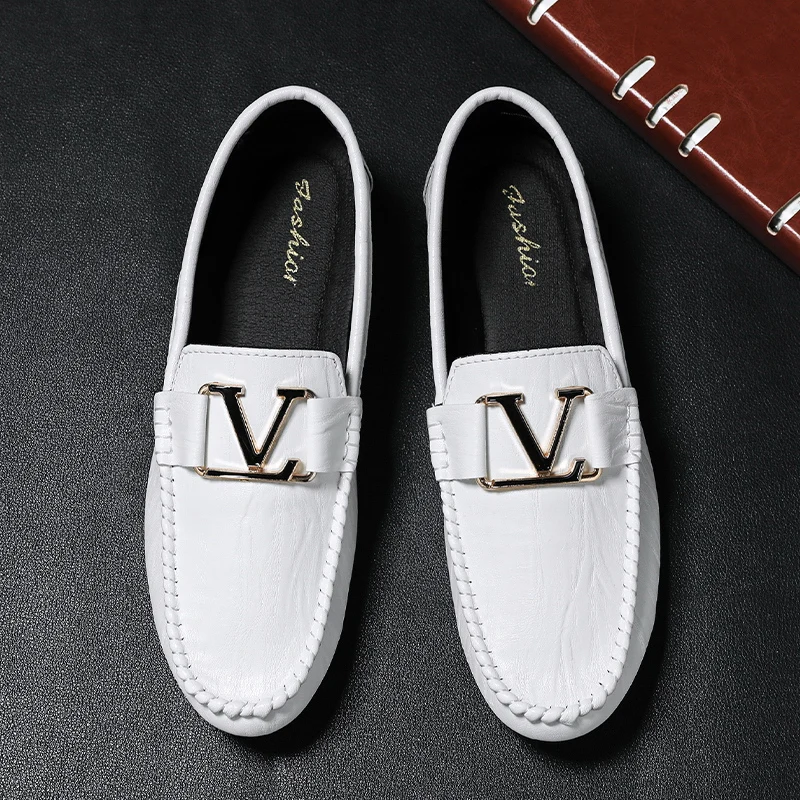 

Fashion Leather Shoes Men High Quality Luxury Brand Comfortable Man Flat Moccasins Casual Driving Shoes Slip on Sapato Masculino