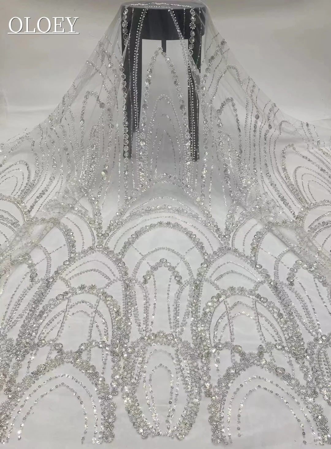 

White High-End Luxury French Embroidery Groom Lace Fabric African Nigerian With Sequins Fabric For Wedding Dress