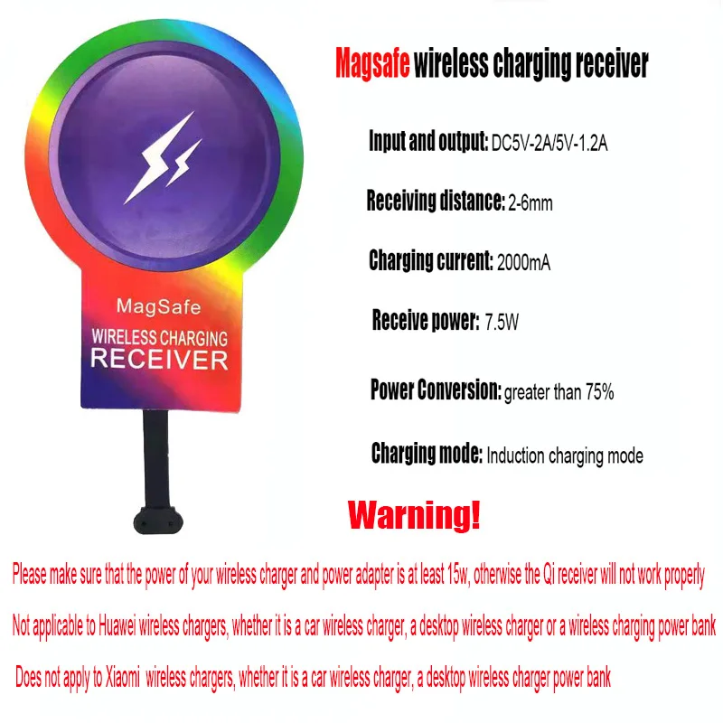 Magnetic qi Fast Wireless Charging Receiver, Qi Receiver Wireless Charger Receiver for Type C Samsung Huawei Xiaomi