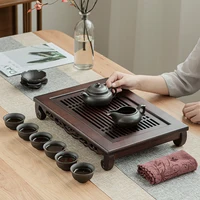 Walnut Color Simple Bamboo Tea Table Chinese-style Drain Tea Table Tea Sea Drainage Water Storage Kung Fu Tea Set Tea Table