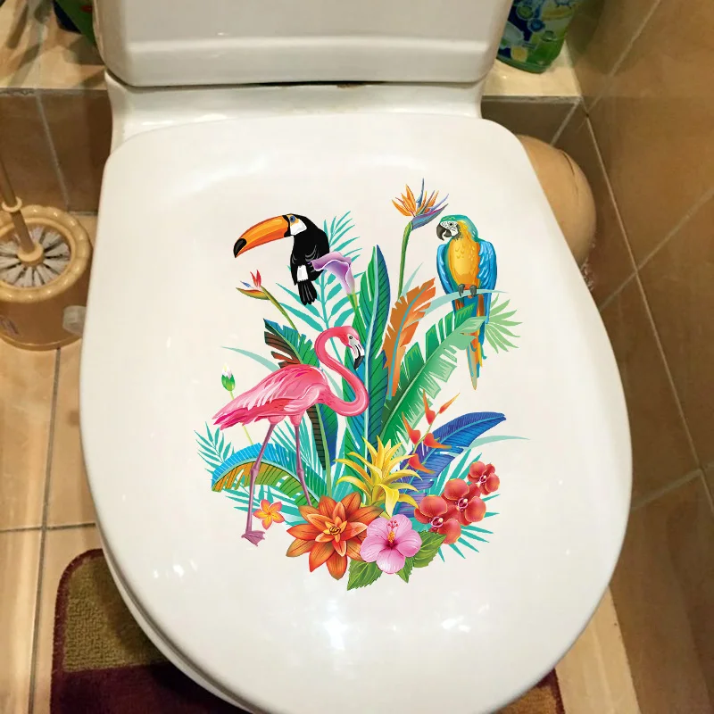

Красочные цветы и птицы, модные домашние настенные наклейки, мультяшное украшение для унитаза