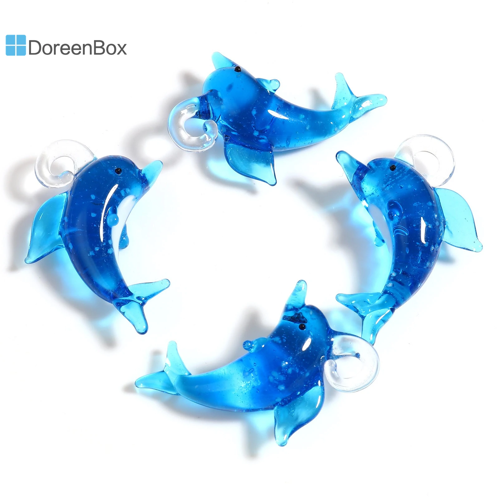 

2PCs Dolphin Lampwork Glass Ocean Jewelry Beads Animal Blue Loose Beads For DIY Making Bracelets Jewelry About 4mm x 2.8mm