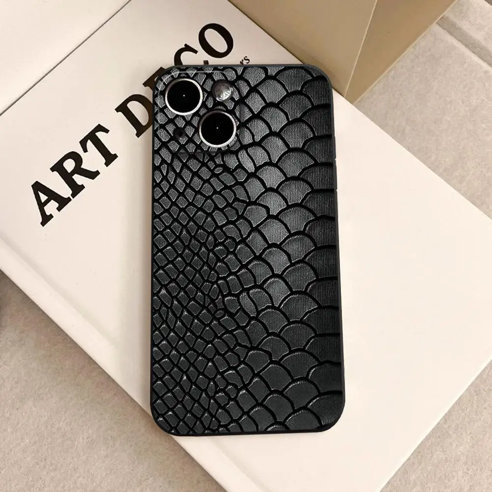 Фото Чехол HYBXAXC из мягкого TPU черного цвета для iPhone 15 14 13 12 11 Pro Max XS XR X 8 7 SE, премиум-класс, имитация змеиной кожи №1