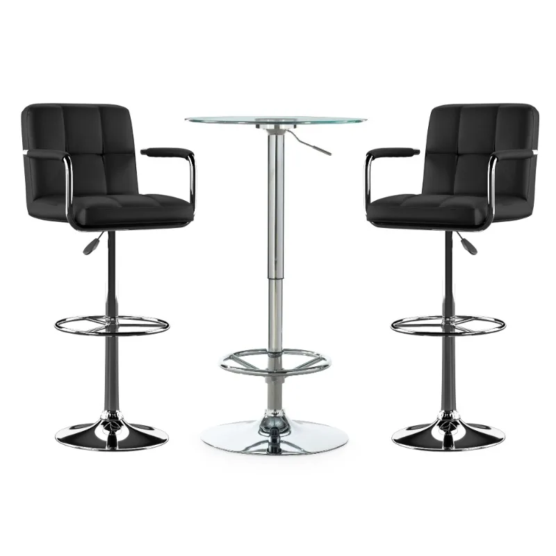 

Viola 3-Piece Metal and Glass Pub Table Set, Black Faux Leather