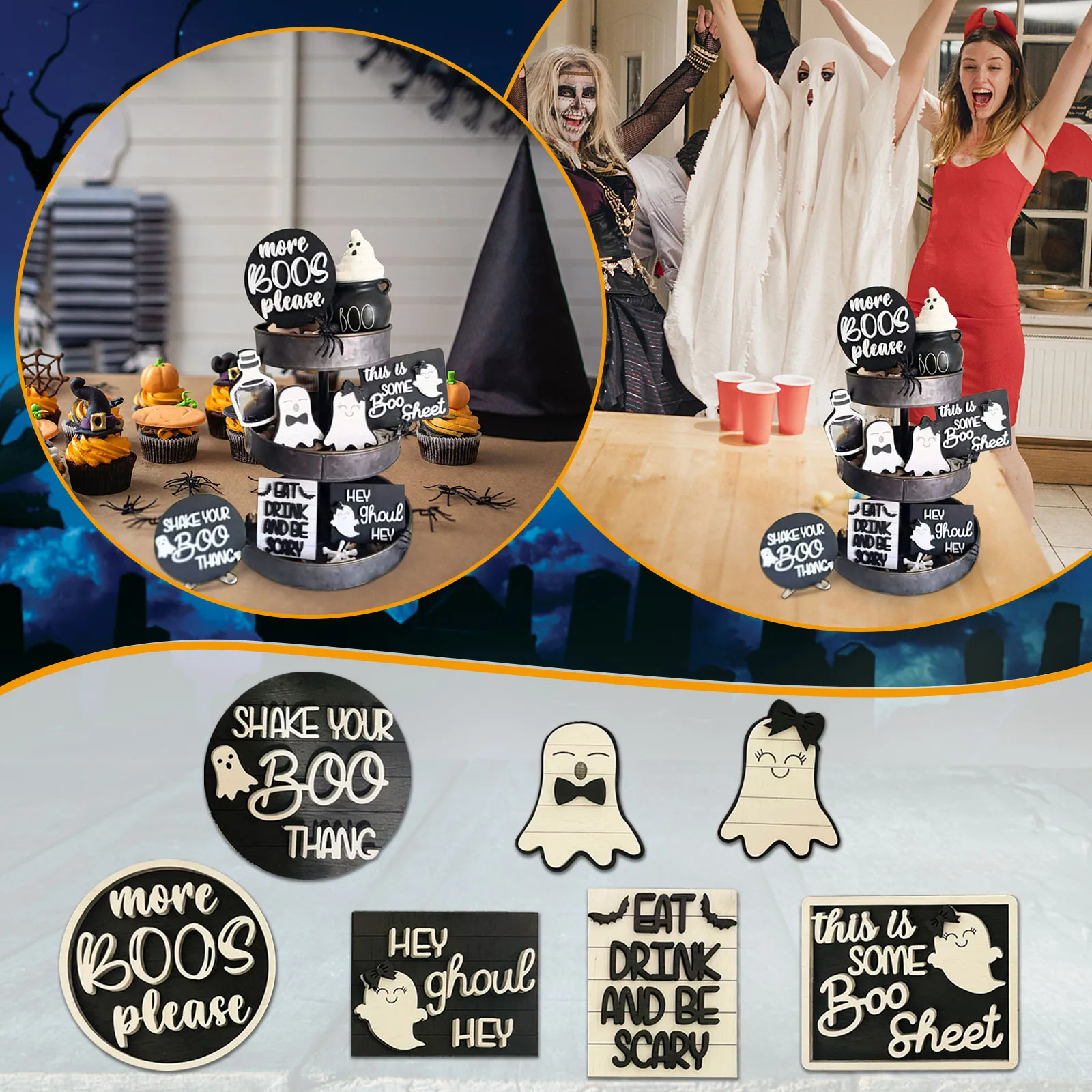 

Декоративные предметы для домашнего декора, деревенский Декор на Хэллоуин, многоярусный поднос, украшения на Хэллоуин, гном, декоративные п...