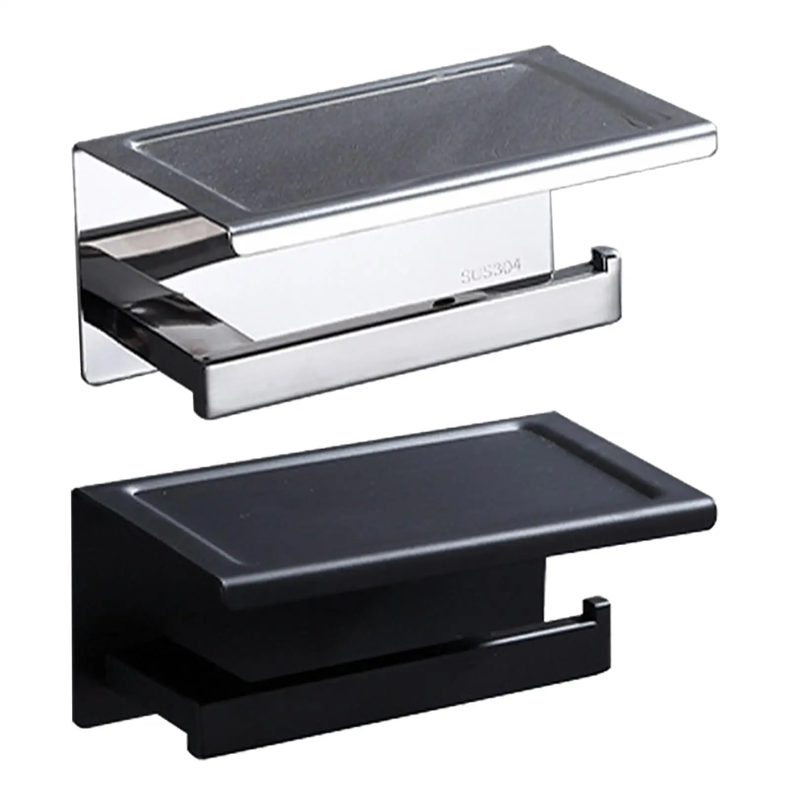 

Wall Mounted Tissue Roll Dispenser Storage with Phone Shelf,Punch Free Stainless Steel Paper Holder,Bathroom Accessories