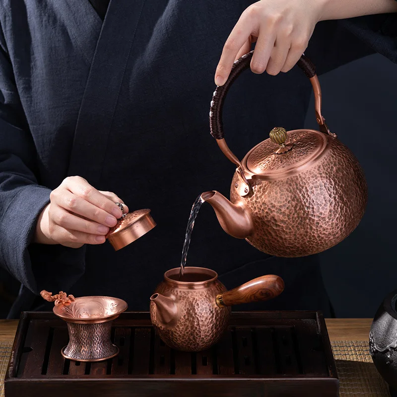 

Tea Boiling Kettle Handmade Pure Copper Kettle Can Be Used Electric Ceramic Stove Teapot Side Handle Fair Cup Copper Pot Tea Set