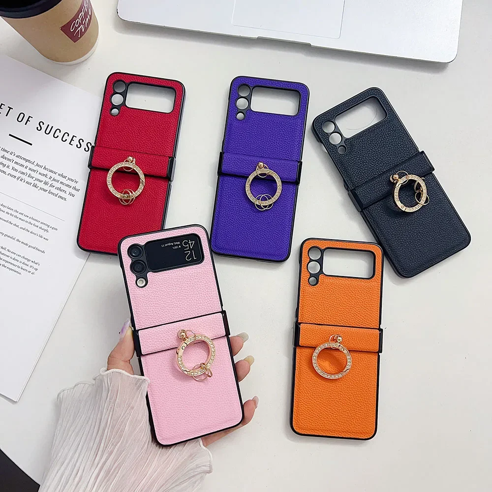 Роскошный кожаный чехол для телефона с текстурой личи Samsung Galaxy Z Flip 6 5 4 3 ZFlip6 Zflip