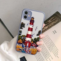 hand painted lighthouse print bird seagull phone case for iphone x xr xs 7 8 plus 11 12 13 pro max 13mini translucent matte case