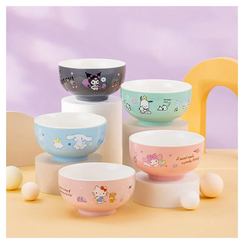 

Cute Cartoon Sanrioed Kuromi Hellokittys Cinnamoroll My Melody Ceramic Bowl Kawaii Anime Kitchen Tableware 4.5 Inch Rice Bowl