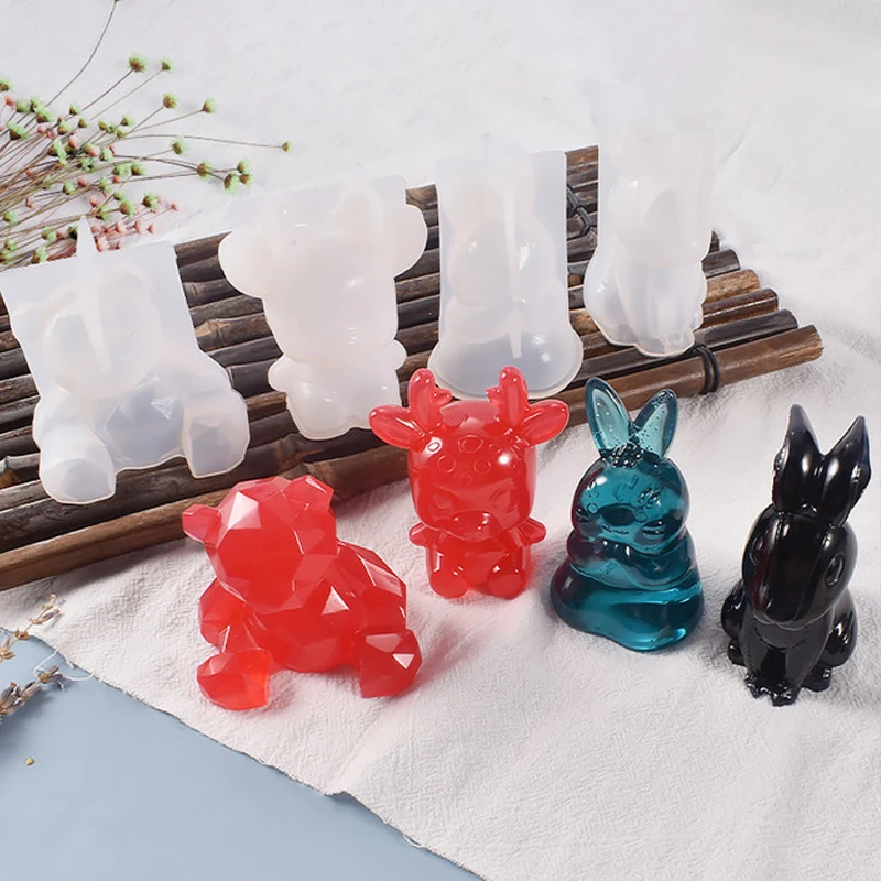 

3D Silicone Mold DIY Geometry Stereo Transparent Animal Mold Decoration Tools Kitchen Accessories Easter Rabbit