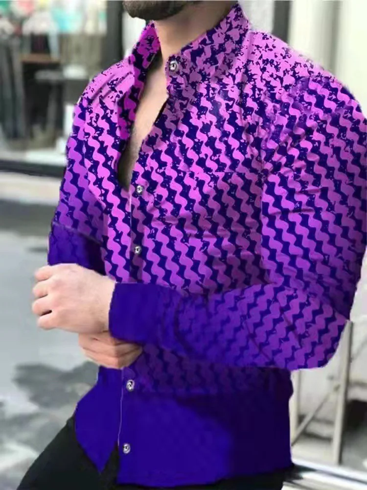 

Men's Autumn Polyester Long Sleeve Shirt Print Casual Male Top Turn-down Collar Buttoned shirts Clothes Blouse Clothing For Men