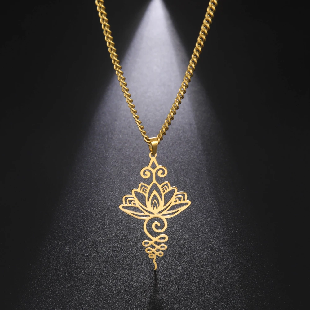

COOLTIME Lotus Flower Stainless Steel Pendant Necklace for Men Women Yoga Healing Charms Necklace Amulet Jewlery Gift 2023