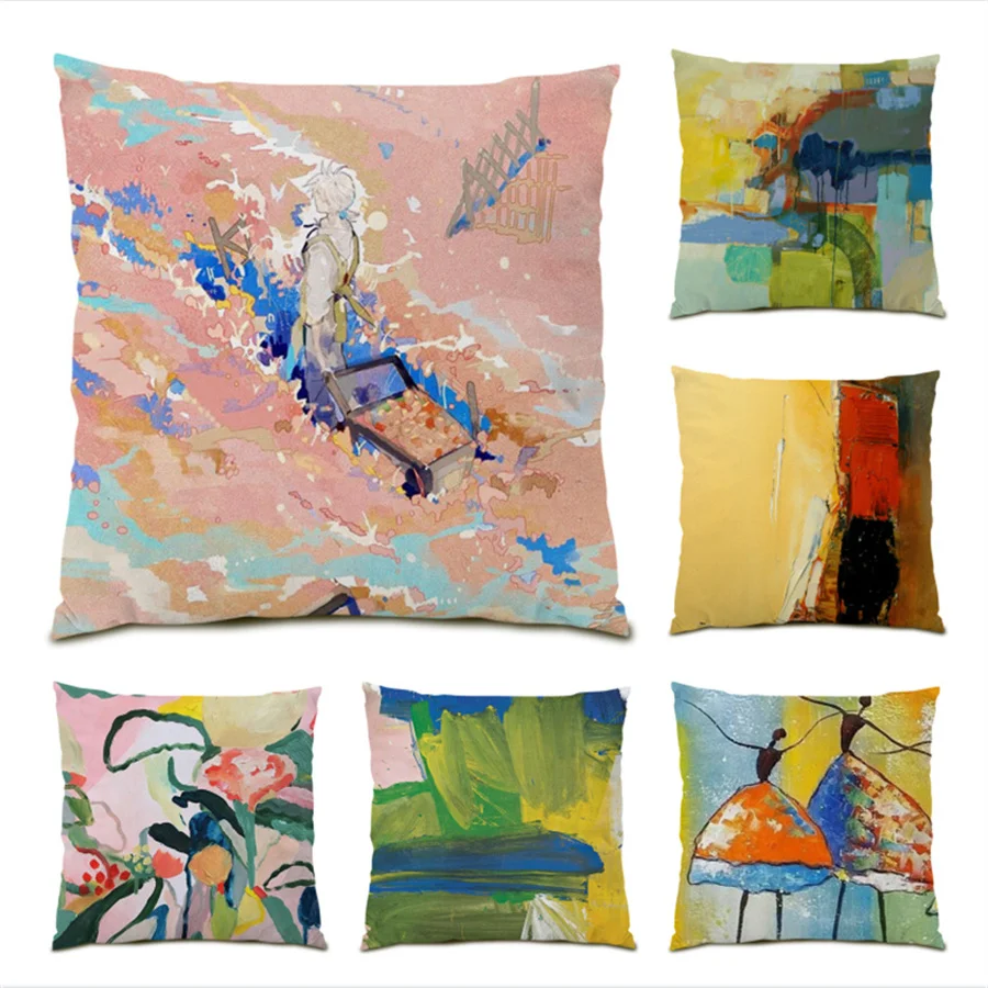 

Colorful Pillow Covers Decorative Cushion Living Room Decoration Artistic Home Polyester Linen 45x45 Cushions Covers Cover E0383