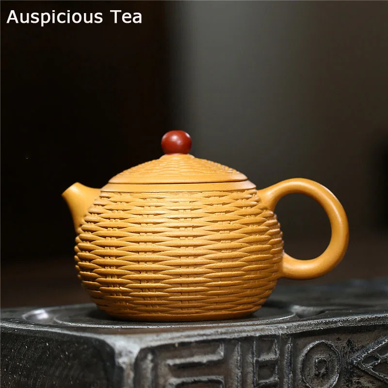 

260ml Boutique Yixing Purple Clay Tea Pots Raw Ore Section Mud Xishi Teapot Bamboo Weaving Filter Kettle Handmade Household Gift