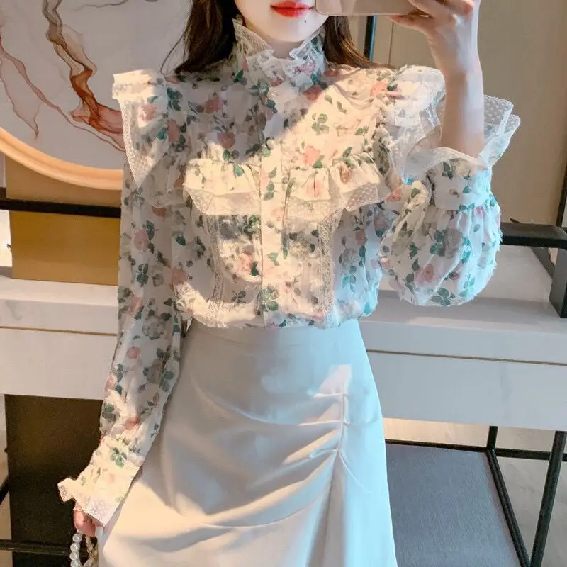 Женская шифоновая рубашка с цветочным принтом