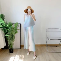 yzz fashion gradient color pleated pants set summer women outfit irregular tank top straight pants casual two piece sets
