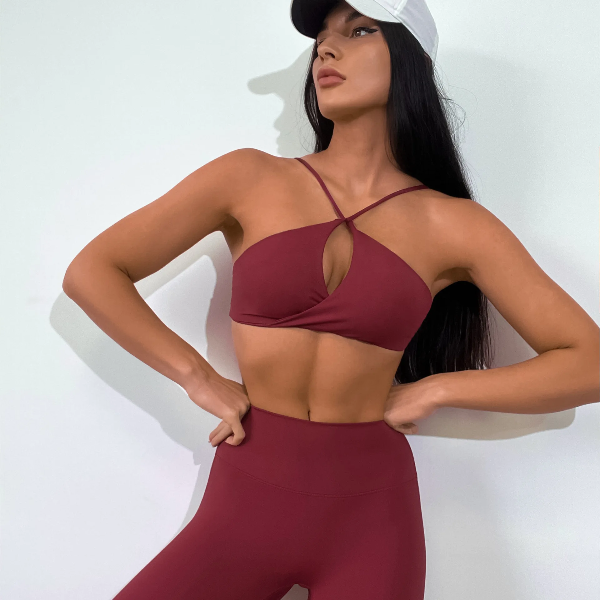 

European and American Ins Super Elastic Yoga Clothing Outdoor Sports Running Fitness Women's Bra Folded Yoga Pants Two-piece Set